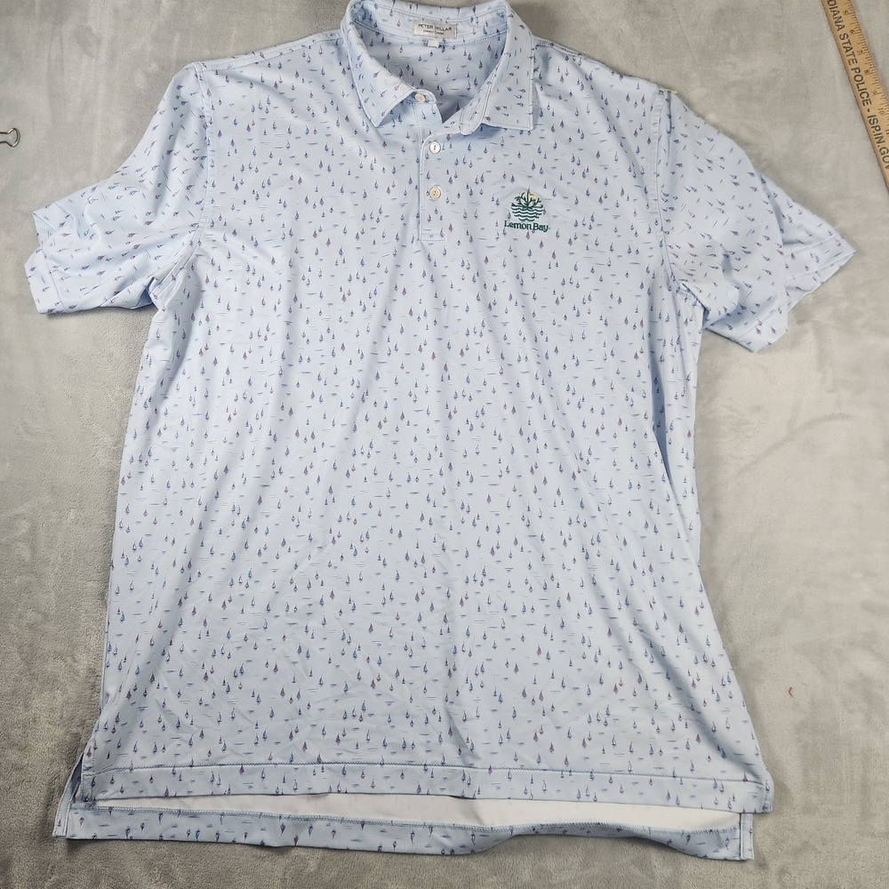 Peter Millar Summer Comfort Polo Mens XL Blue Sailboat AOP Nautical Golf Resort